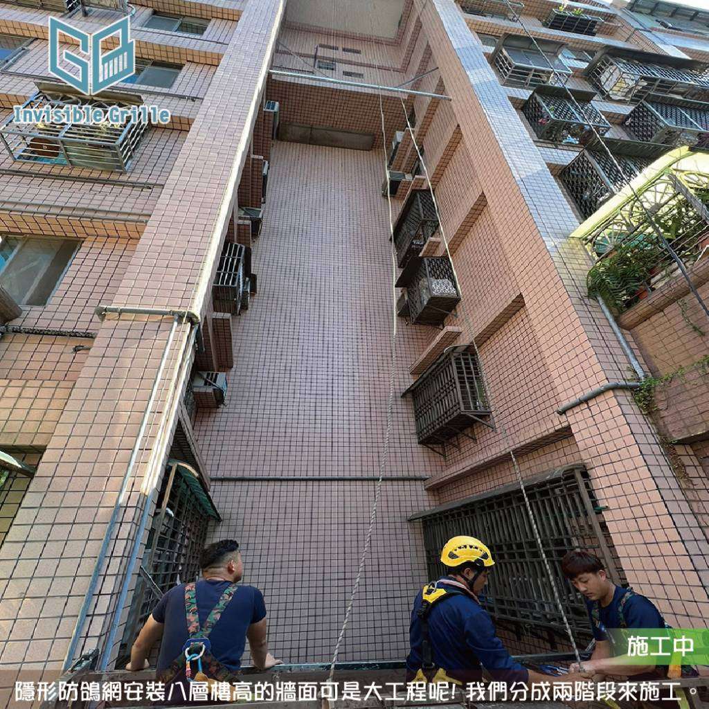 高達八層樓的超大型隱形防鴿網